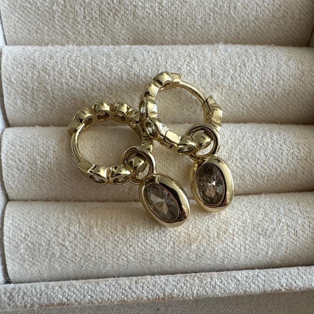 Melinda Maria Gold Textured Hoop Earrings with Crystal Accents